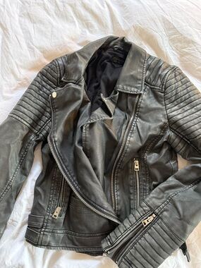 Topshop Black Quilted Faux Leather Moto Jacket